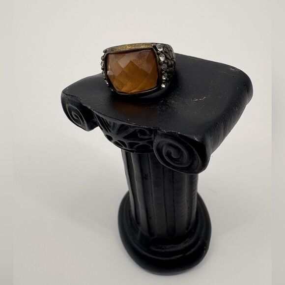 Park Lane Antigua Ring Size 7 Antique Gold Tone Rustic Ring Brown Ivory - Picture 1 of 5